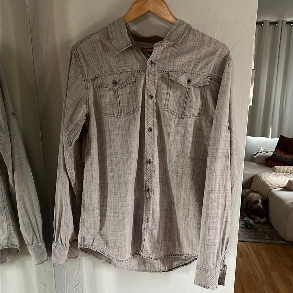women’s Prana brown and black button up